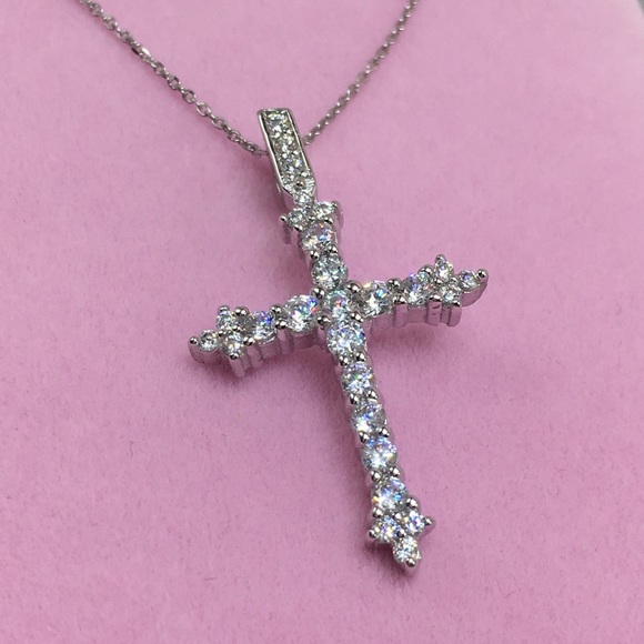 14k white gold cross necklace neo gothic silver - Picture 5 of 8